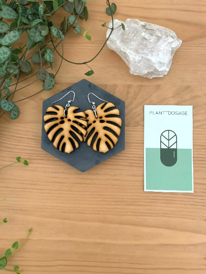 Large Monstera Deliciosa Wooden Earrings - Plant Dosage
