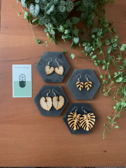 Large Monstera Deliciosa Wooden Earrings - Plant Dosage