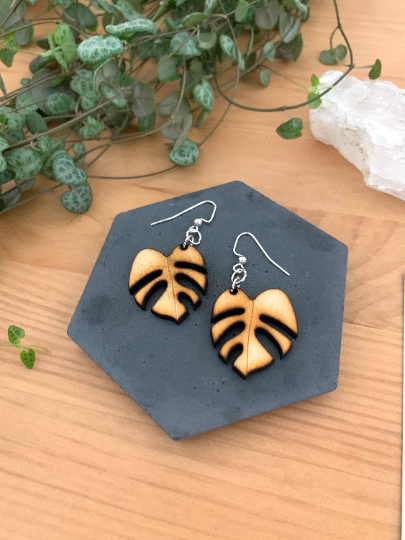 Young Monstera Deliciosa Wooden Earrings - Plant Dosage
