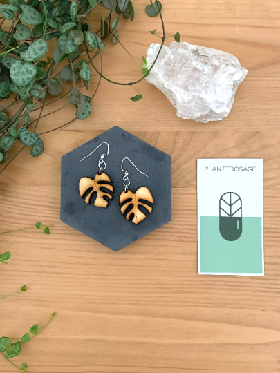 Young Monstera Deliciosa Wooden Earrings - Plant Dosage