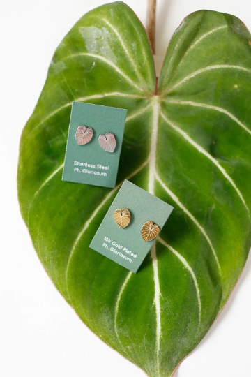 Philodendron Gloriosum Metal Stud Earrings - Plant Dosage